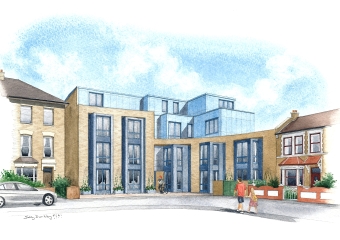 Artist impression of a new apartment blocked to be constructed. Apartment block sample