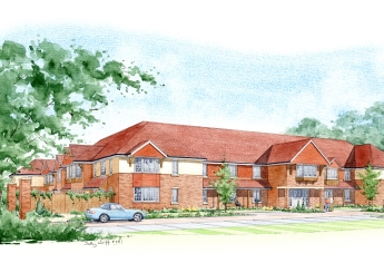 Artist impression of a new care home, composed of small flats.