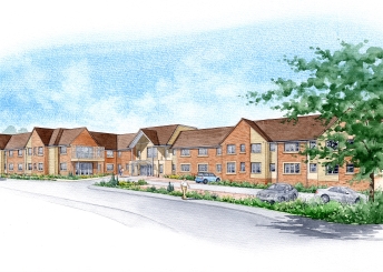 Artist impression of a care home with the indiviual flats on two levels.