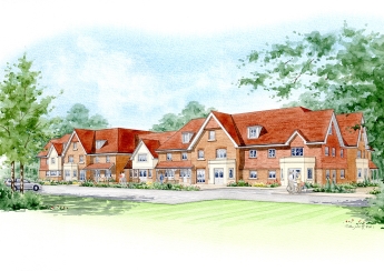 An artist impression of a care home with multipe entrances.