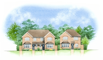 Front elevation view of a three house project.