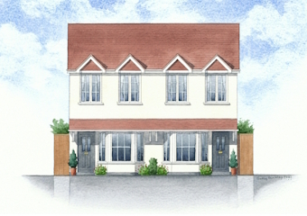 Front elevation view of a pair of new homes - a small developement. Front elevation view of a pair of new homes - a small developement