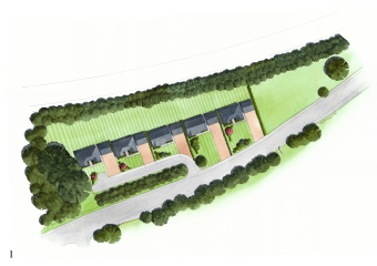 This next artist impression shows a short drive with bushes obscuring some homes from the road. This next artist impression shows a short drive with bushes obscuring some homes from the road.