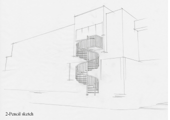 Pencil sketch of the staircase to be used. Pencil sketch of the staircase to be used.