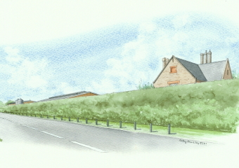 The same view from the roadside of the development, but now with tall hedges and bushes. The same view from the roadside of the development, but now with tall hedges and bushes.