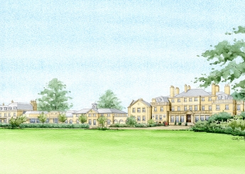 Front view emphasising the beautiful setting for this large group of buildings.