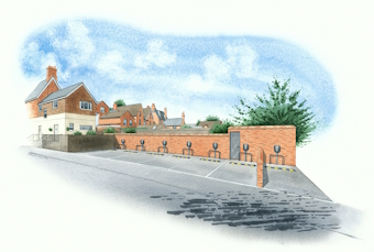 An interesting artist impression - a group of chargers for electric cars. An interesting artist impression - a group of chargers for electric cars.