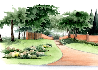 Approach, drive way, and gates Approach, drive way, and gates