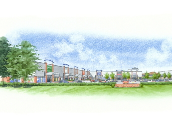 A wide-angle view of a large shopping centre. A wide-angle view of a large shopping centre.