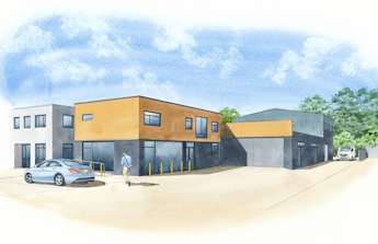 External view showing how a new industrial building will look.