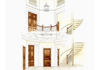 Artist impression of the interior renovation of a beautiful older building.