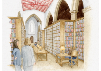 Artist impression of the interior view of a refurbished library for the client.