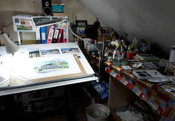 Several days later the painting is complete. It is important to mix colours to match the material and also to consider the distortions of the scanning process. Several days later the painting is complete. It is important to mix colours to match the material and also to consider the distortions of the scanning process.