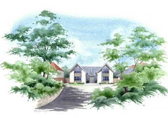 A modern new development, in an area set back from the main road.