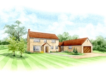 Artist impression of a new build with garage in its own grounds.