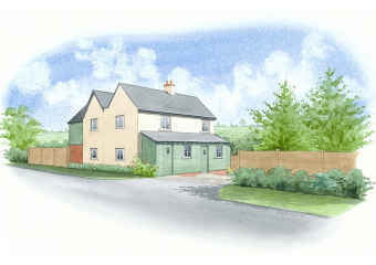 A small block of four new houses.