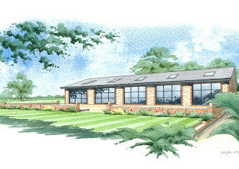 Artist impression clearly showing the light airy building in its surroundings.