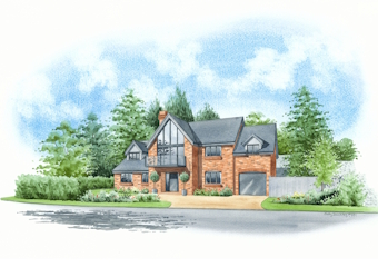 Artist impression of a new build with garage in its own grounds.