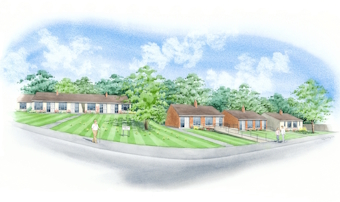 And finally, wide sweeping view of some houses with digital enchancements of people walking by and trees in the background. And finally, a wide sweeping view of some houses with digital enchancements of people walking by and trees in the background.