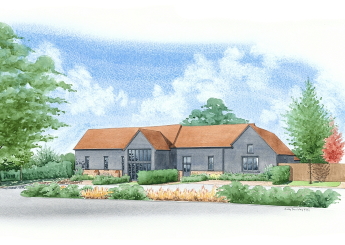 First of several views of a development of several sets of houses in the same general style, from different positions.