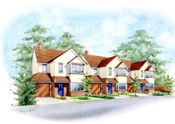 Artist impression of residential area's street view for client.