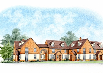 Artist impression of the street scene of a set of luxury flats.