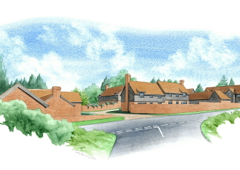 Artist impression of the view from across the road of a set of new houses.