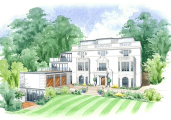 Lovely protrait of a house with multi-level extensions added, set in its own grounds.